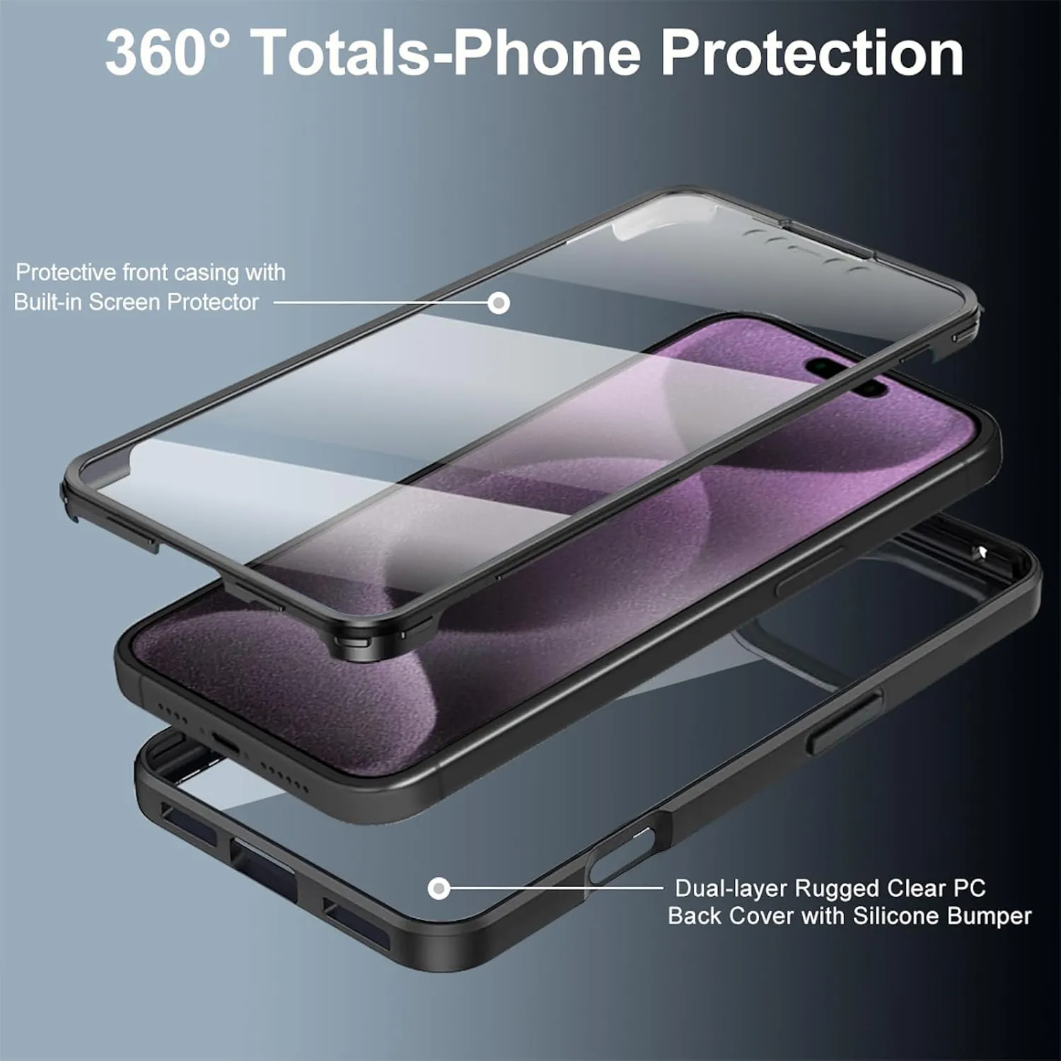 iPhone 16 Pro Max Case360° Full Body Clear Rugged Protective Case Cover Full Pink