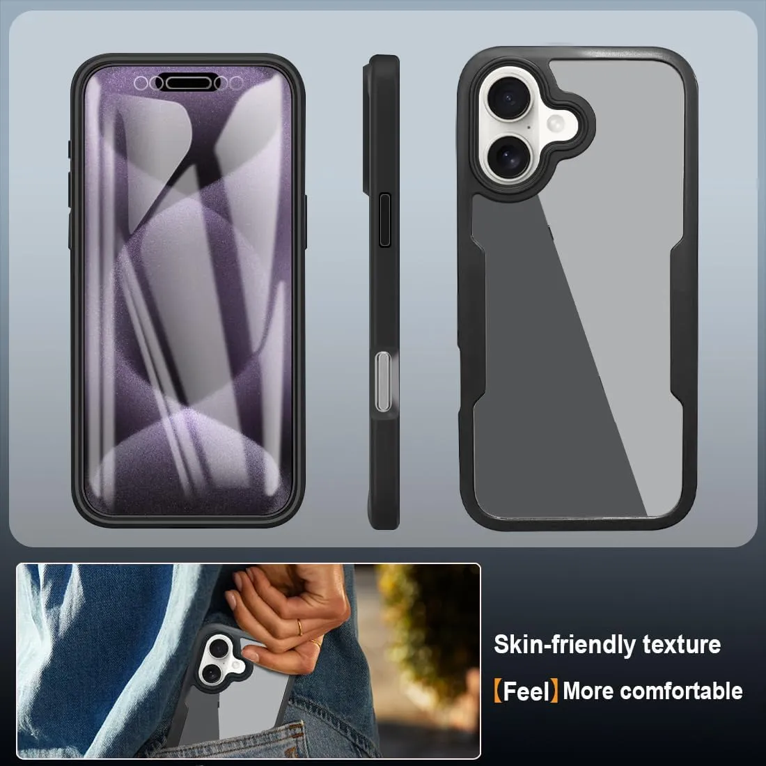 iPhone 16 Pro Max Case360° Full Body Clear Rugged Protective Case Cover Full Pink