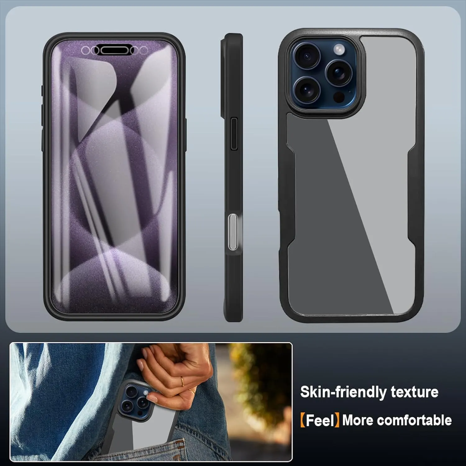 iPhone 16 Pro Max Case360° Full Body Clear Rugged Protective Case Cover Full Pink