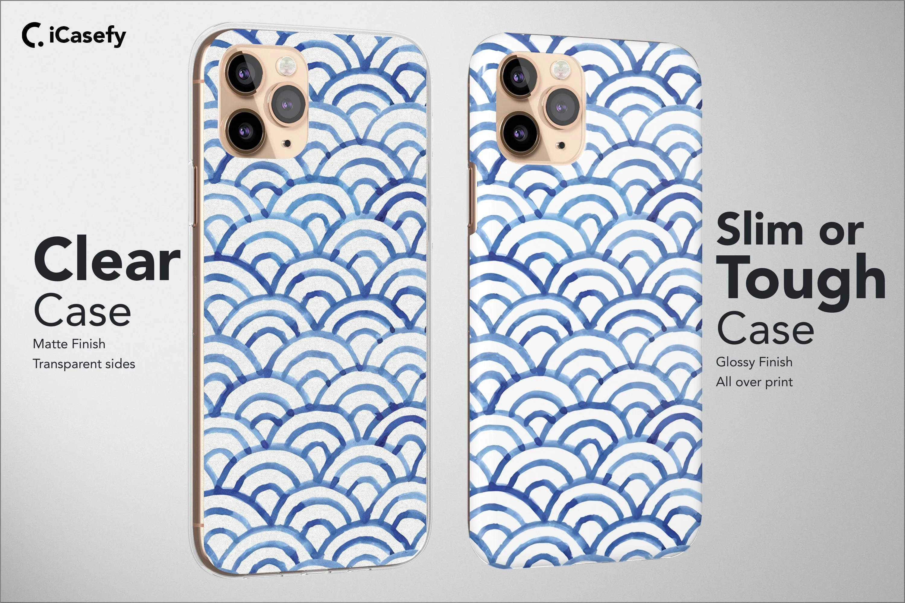 Japanese Seigaiha Wave Phone Case Blue Gold Cover