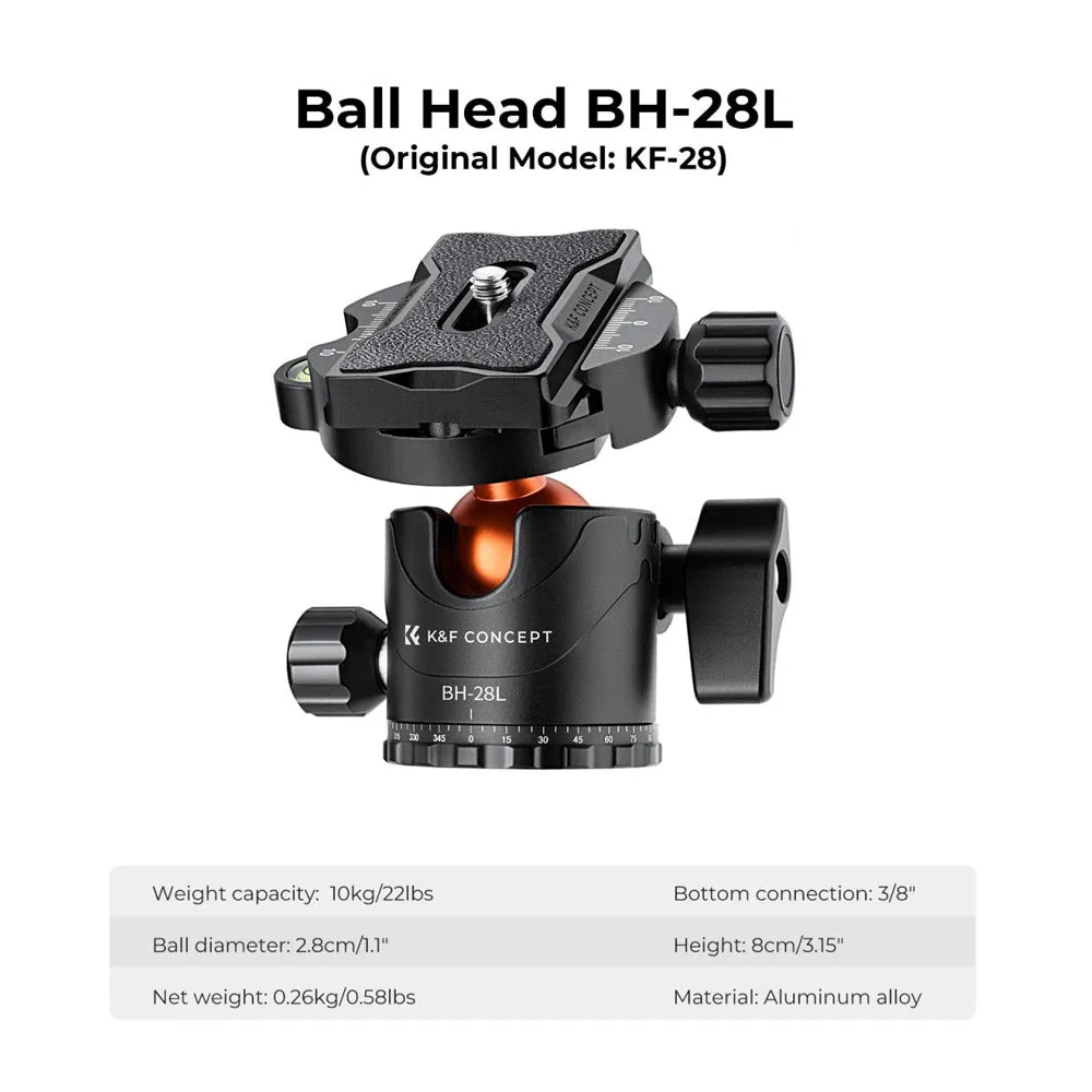 K&F Concept KF09 Series 2-in-1 Aluminum Multifunctional Camera Tripod Monopod Detachable 90"/2.3m Transverse Center with Inverted & Overhead Shooting, 10kg Load, Twist Lock, 28mm Metal Ball Head for DSLR/SLR, Mirrorless Camera | KF09-119