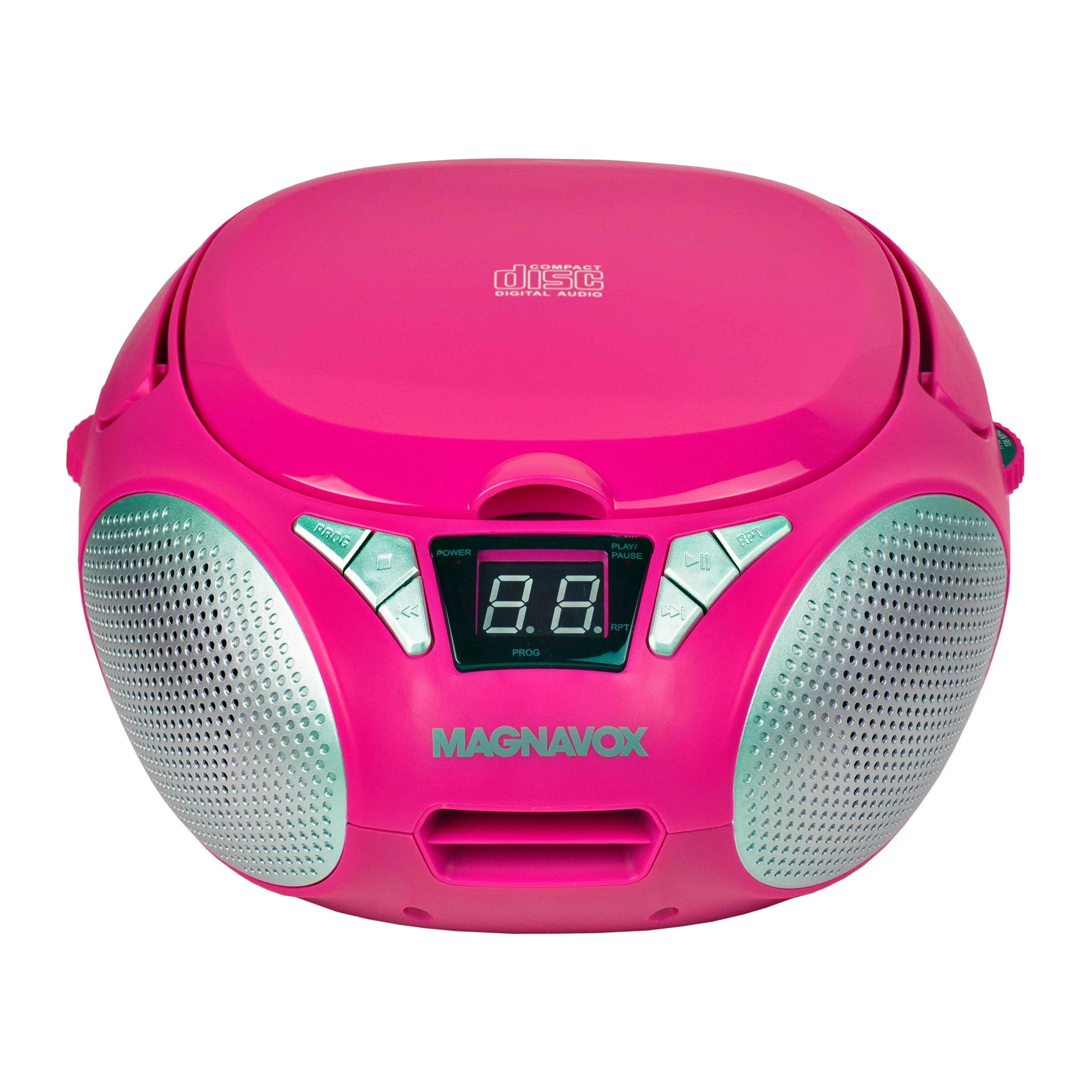 Magnavox MD6924-PK Portable Top Loading CD Boombox with AM/FM Stereo Radio in Pink