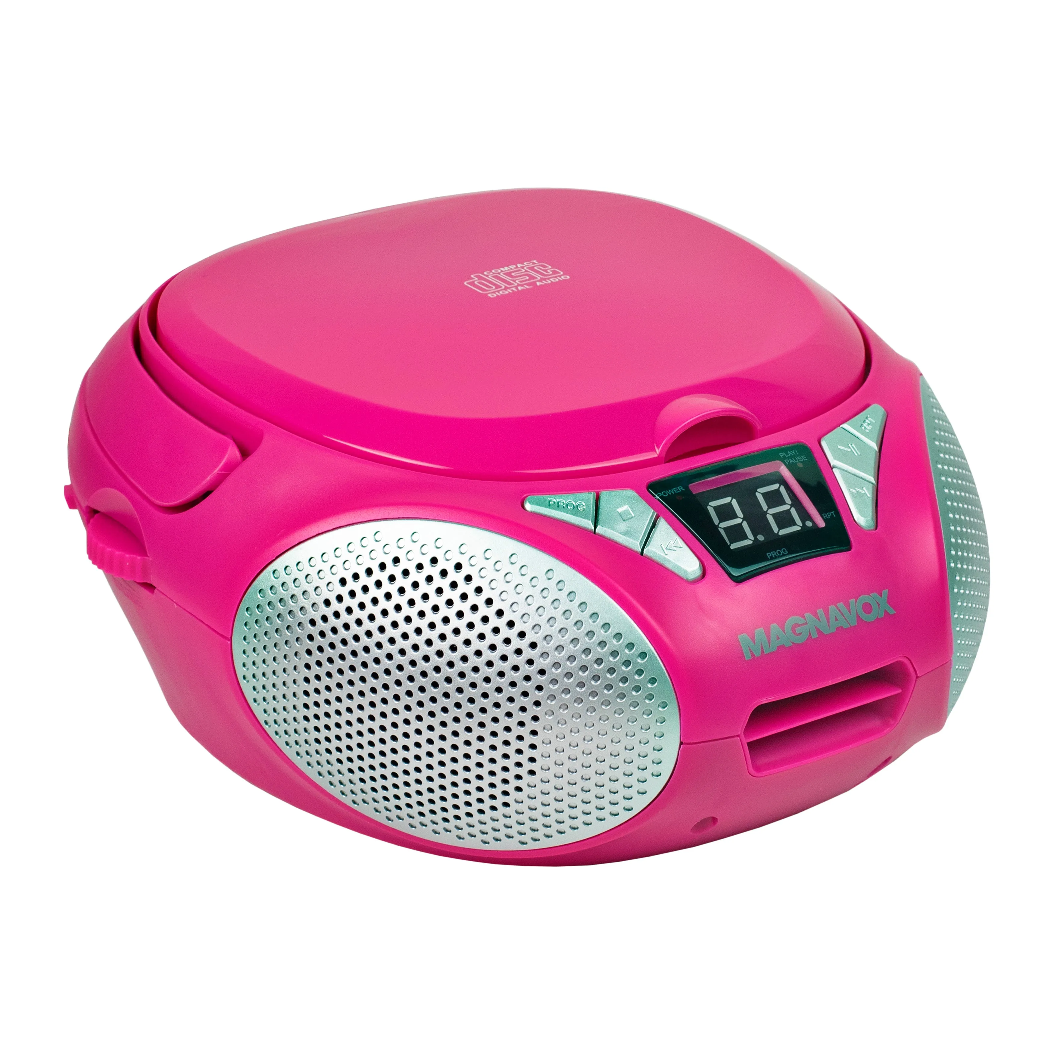 Magnavox MD6924-PK Portable Top Loading CD Boombox with AM/FM Stereo Radio in Pink