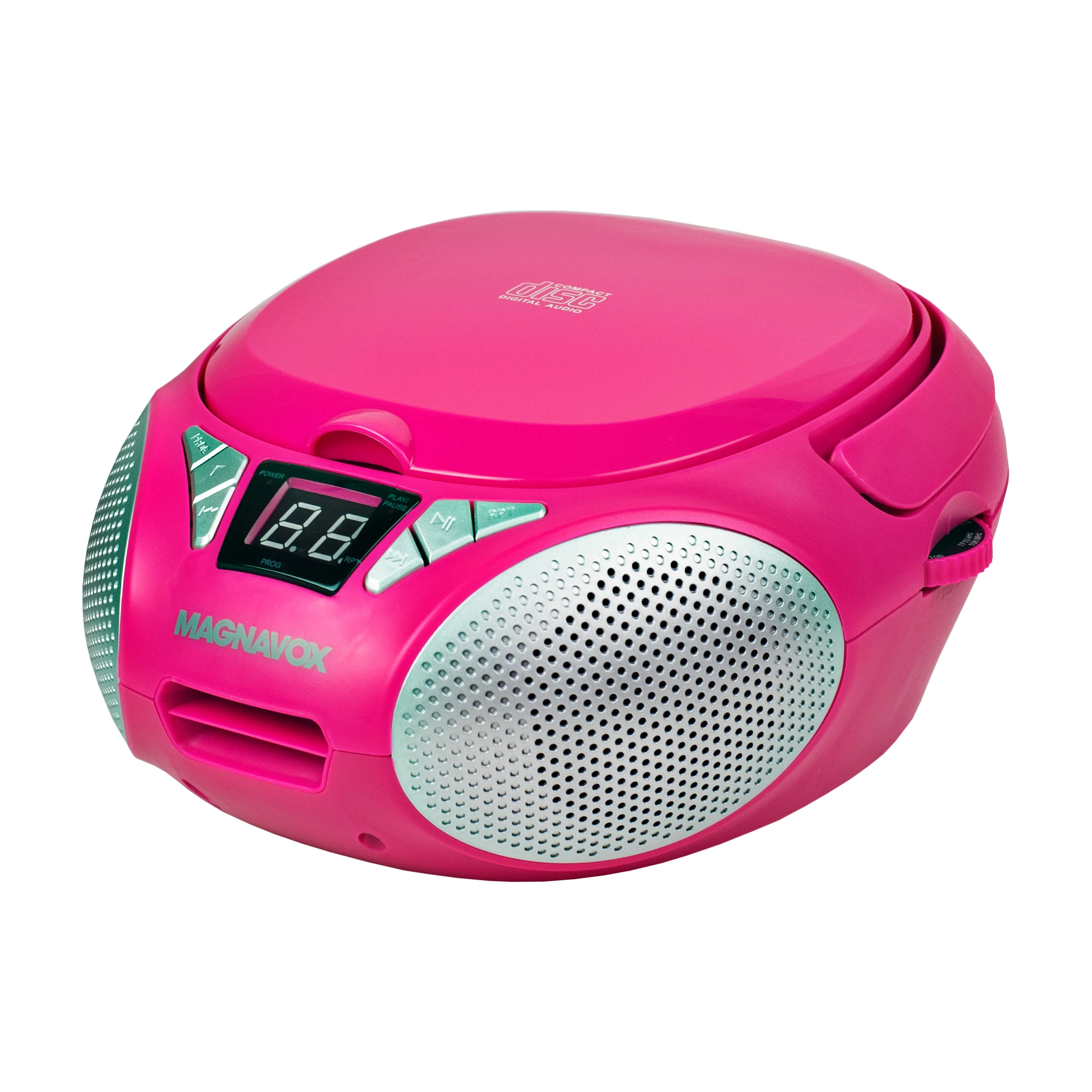 Magnavox MD6924-PK Portable Top Loading CD Boombox with AM/FM Stereo Radio in Pink