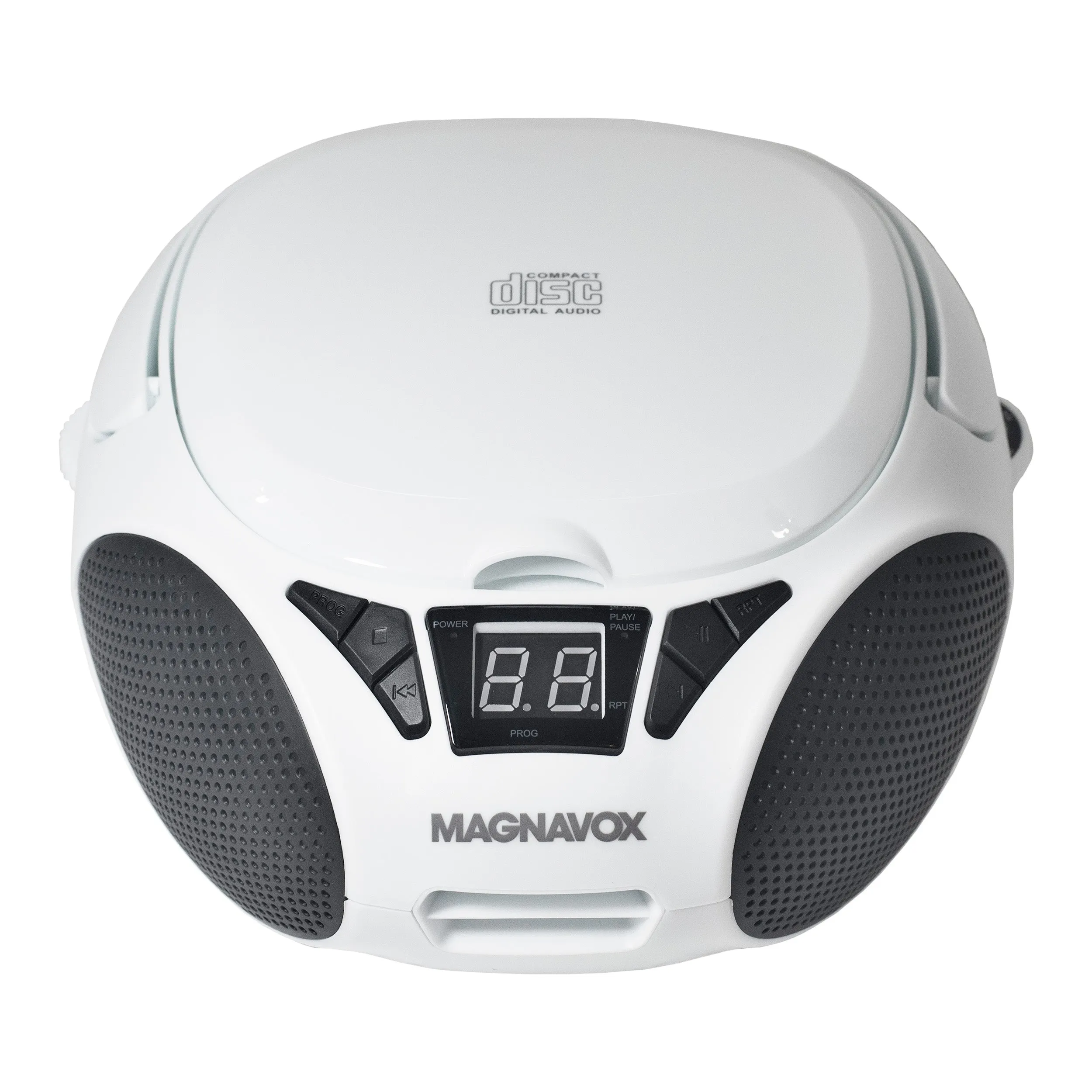 Magnavox MD6924-WH Portable Top Loading CD Boombox with AM/FM Radio in White/Black