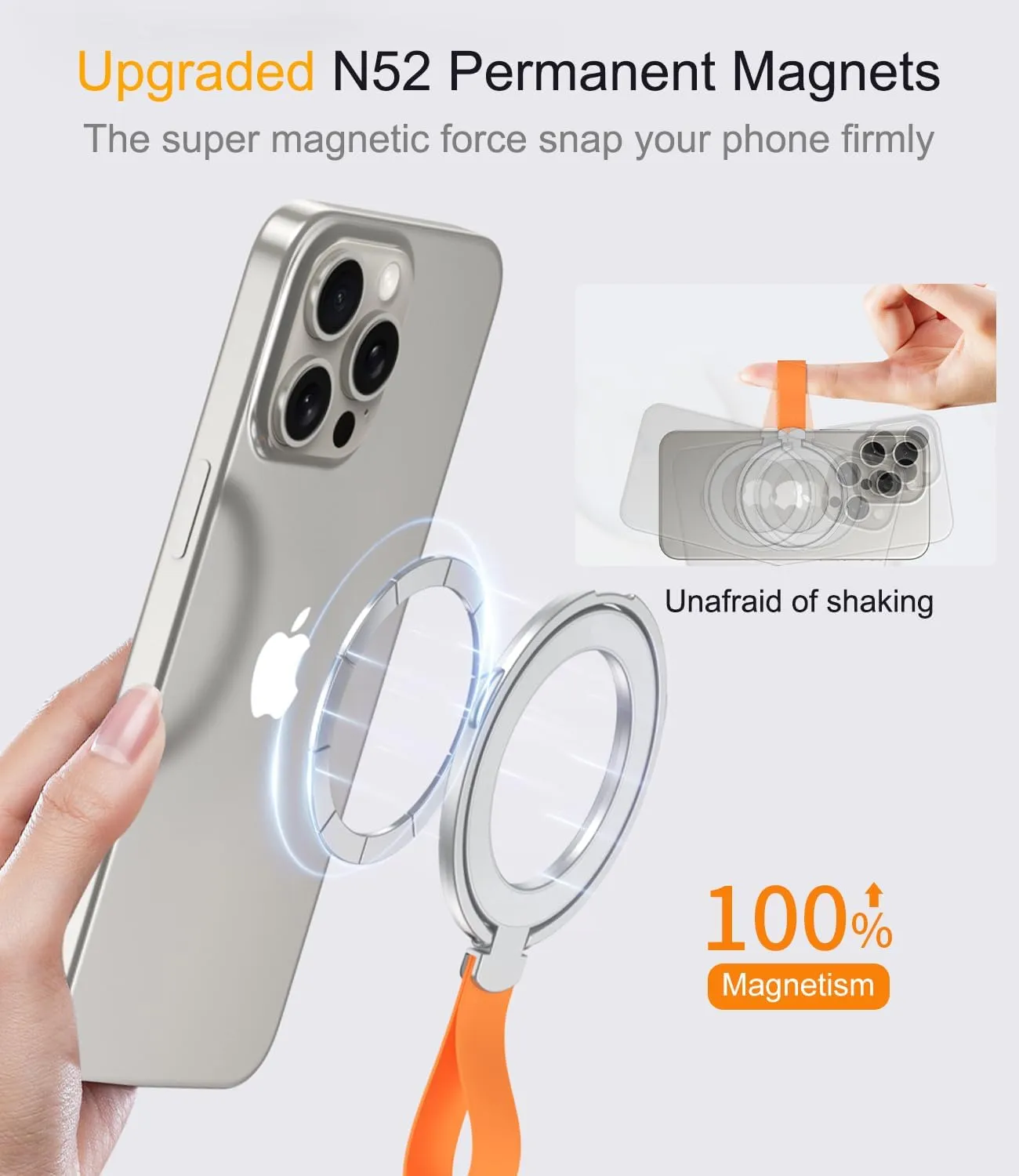 Magnetic Ring Holder With Finger Loop Compatible MagSafe iPhone-Silver