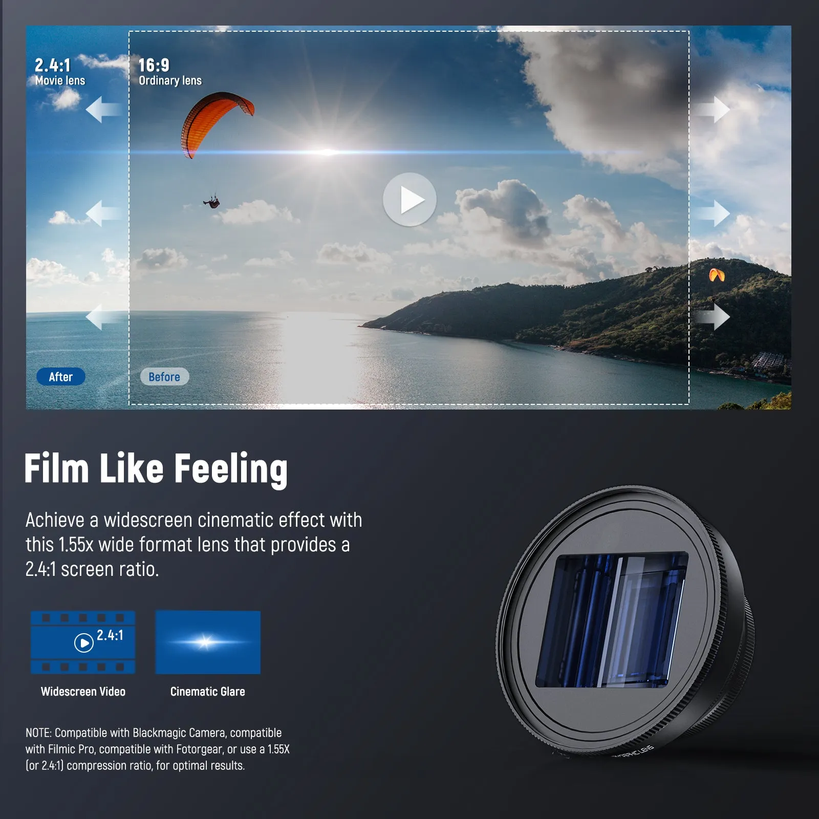NEEWER LS-43 PRO 1.55x Blue Flare Anamorphic Lens | Pre-order