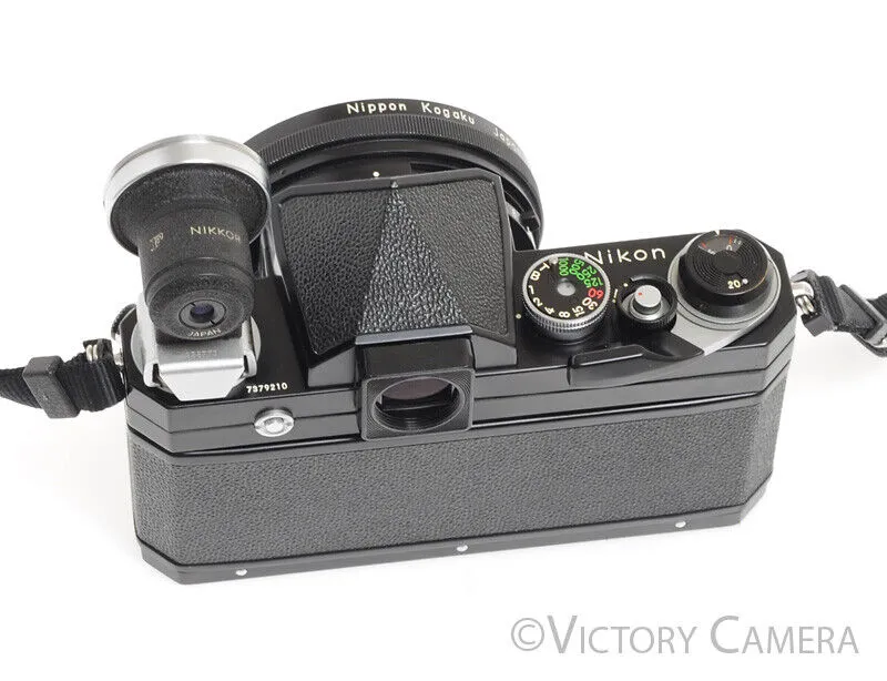 Nikon F Black Body w/ Rare 7.5mm f5.6 Fish Eye Nikkor Lens & Viewfinder -Cool-