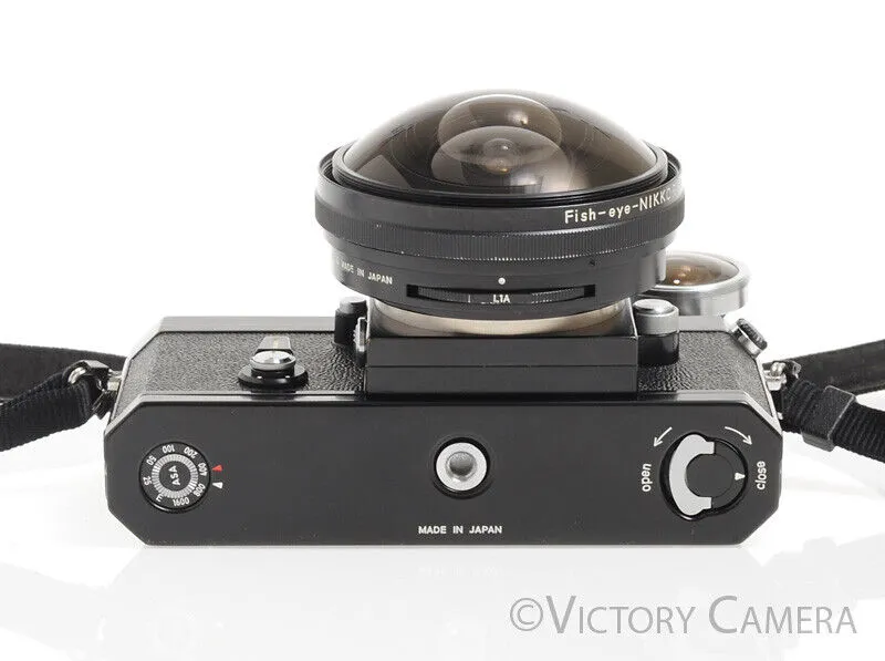 Nikon F Black Body w/ Rare 7.5mm f5.6 Fish Eye Nikkor Lens & Viewfinder -Cool-