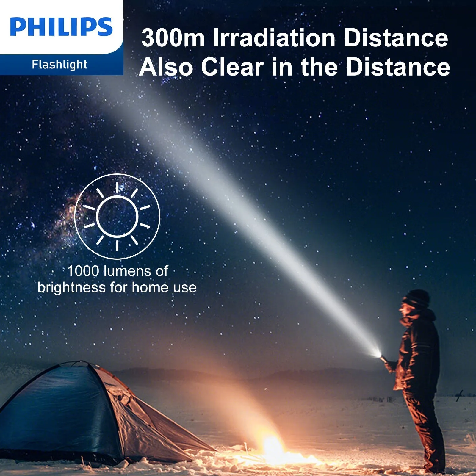 Philips Rechargeable LED 1000 Lumens Flashlight with Adjustable Focus (Black)