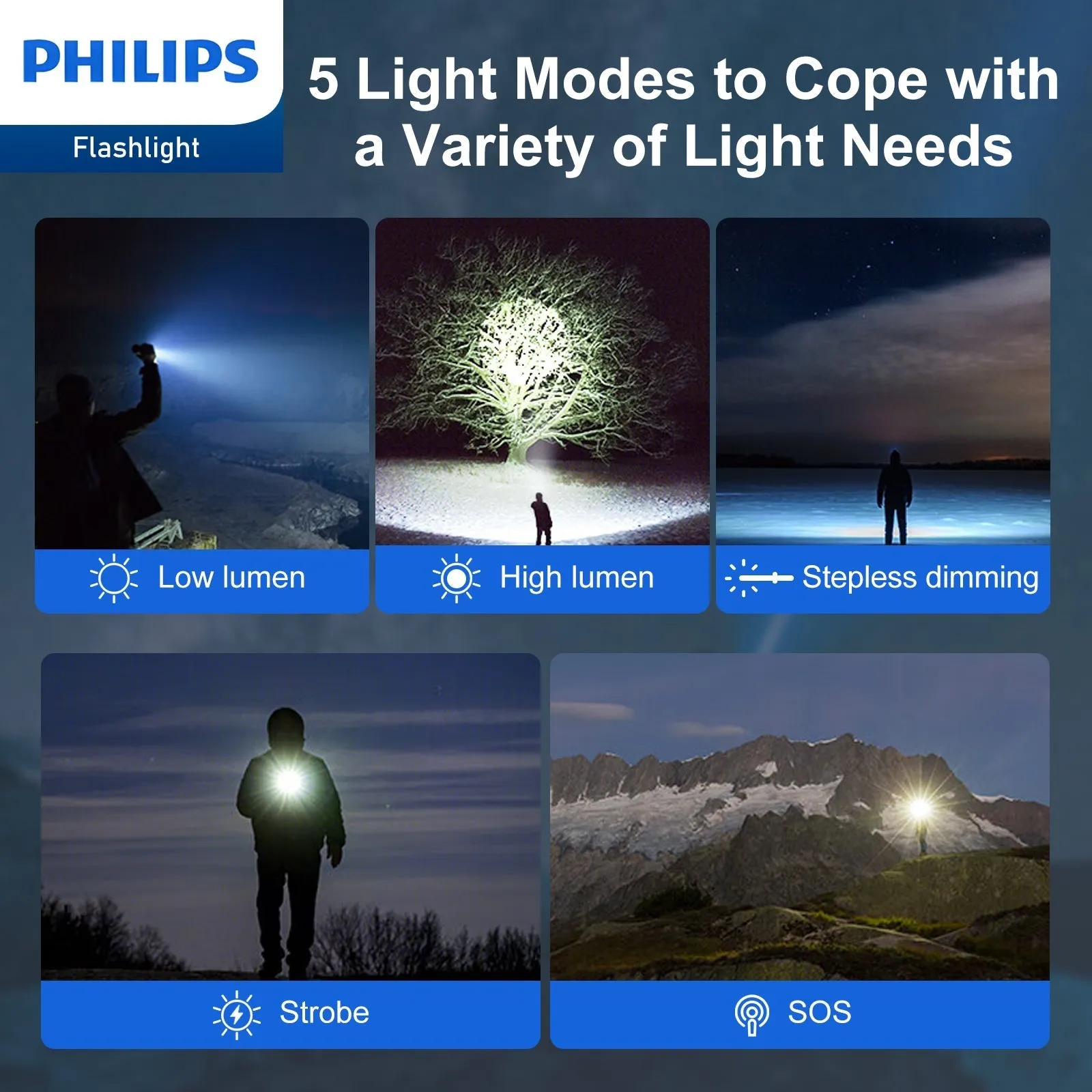 Philips Rechargeable LED 1000 Lumens Flashlight with Adjustable Focus (Black)