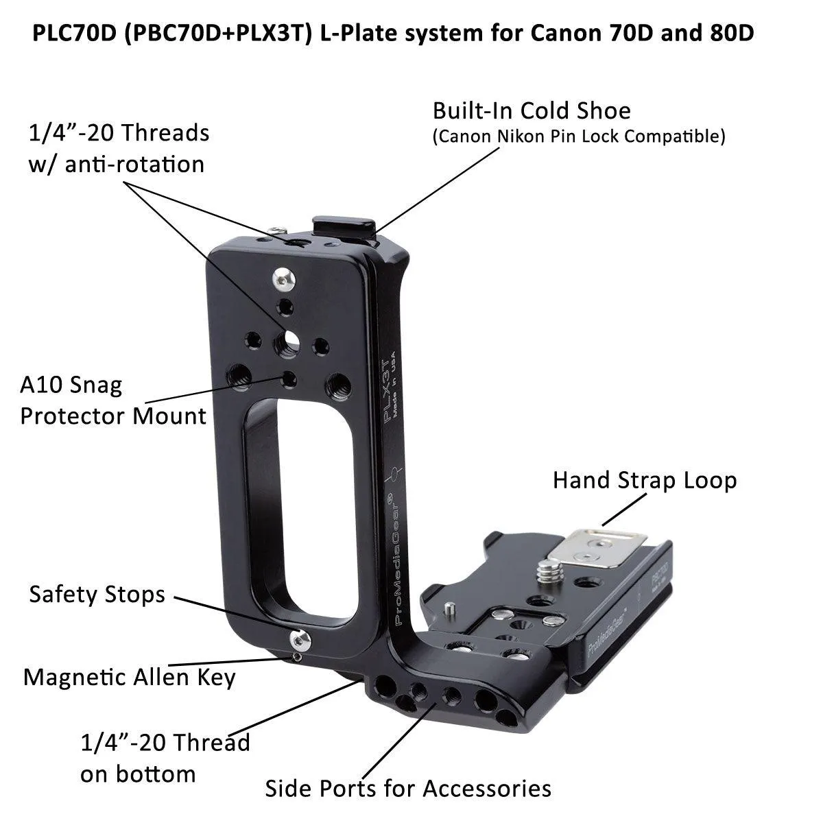 PLC70D Arca-Swiss L-Bracket for Canon 90D | 80D | 70D