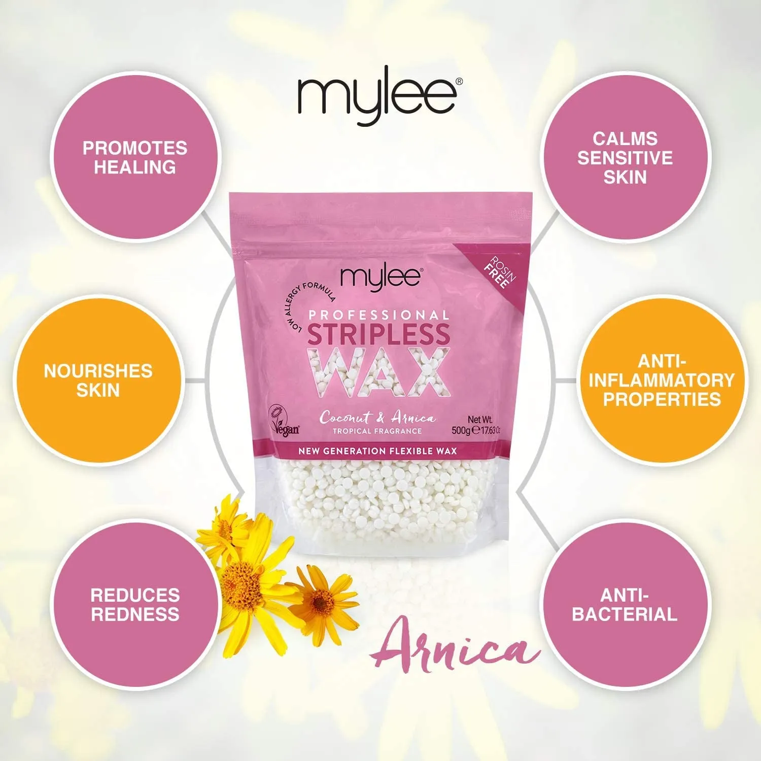 Professional Waxing Kit with Wax Heater, Hard Wax Beads 500g, Spatulas - Stripless Depilatory Waxing Pellets Solid Film Beans No Strip Needed (Coconut & Arnica)
