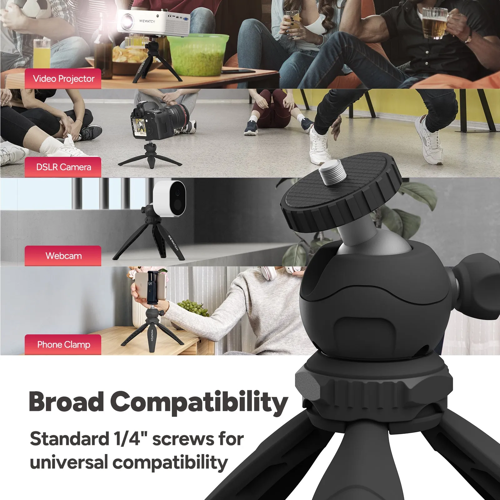 PS102 /6.3" Pocket Projector Tripods Stand Mount with 360°Ball Head