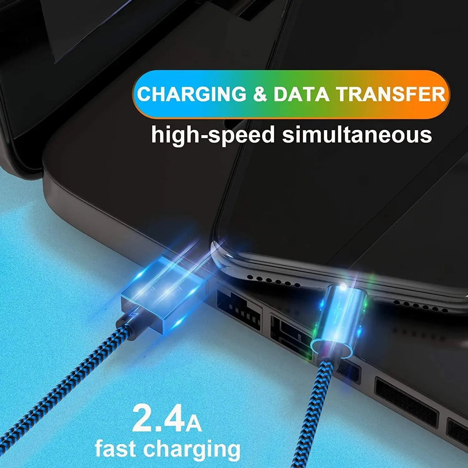 QC3.0 Multi-Port Universal Wall Charger and 10FT XL Charger Compatible for Iphone Cable Orange Combo