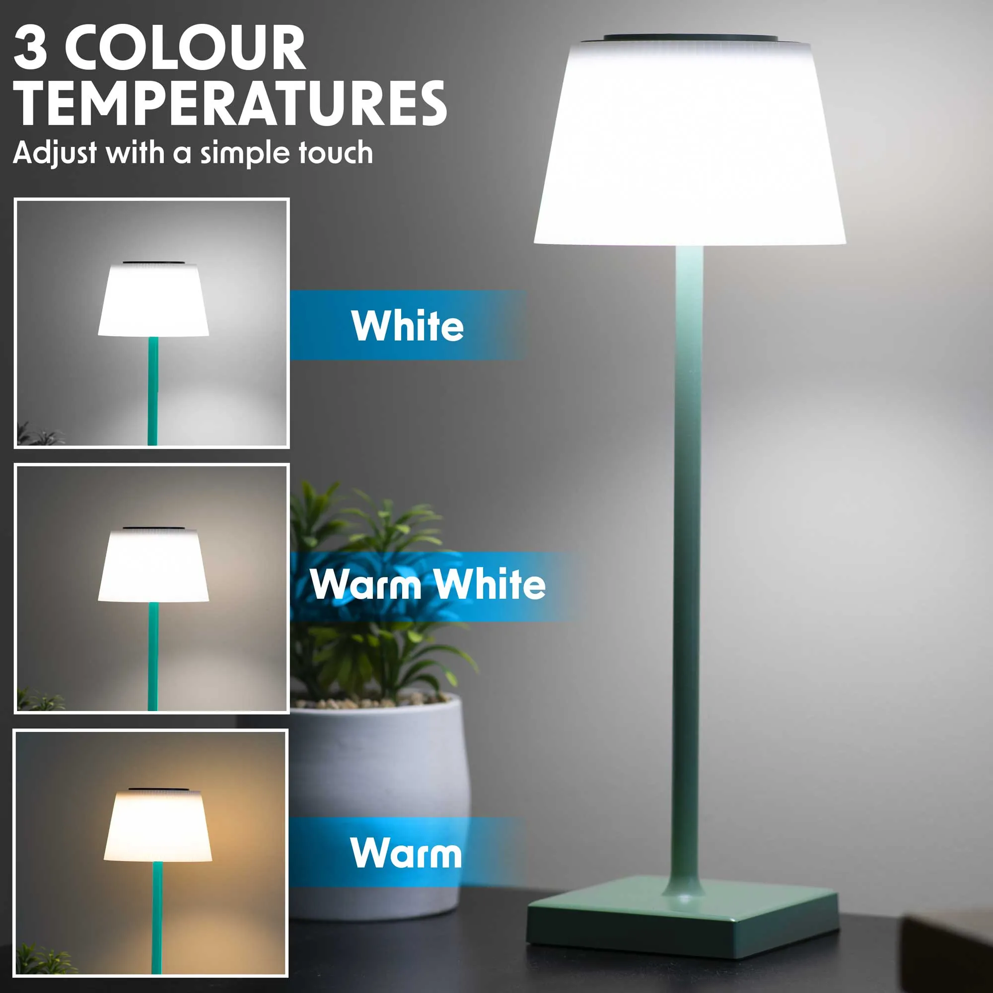 Rechargeable Table Lamp for Home, Office, Restaurants, RGB Colours - Green - DH214