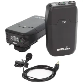 Rode RodeLink Filmmaker Kit (TX   RX) Digital On-Camera 2.4GHz Wireless Omnidirectional Condenser Lavalier Microphone Set with 100m Max Operating Range, 3.5mm TRS Output, OLED Display, USB / AA Battery Power for Vlog Vlogging, Interviews