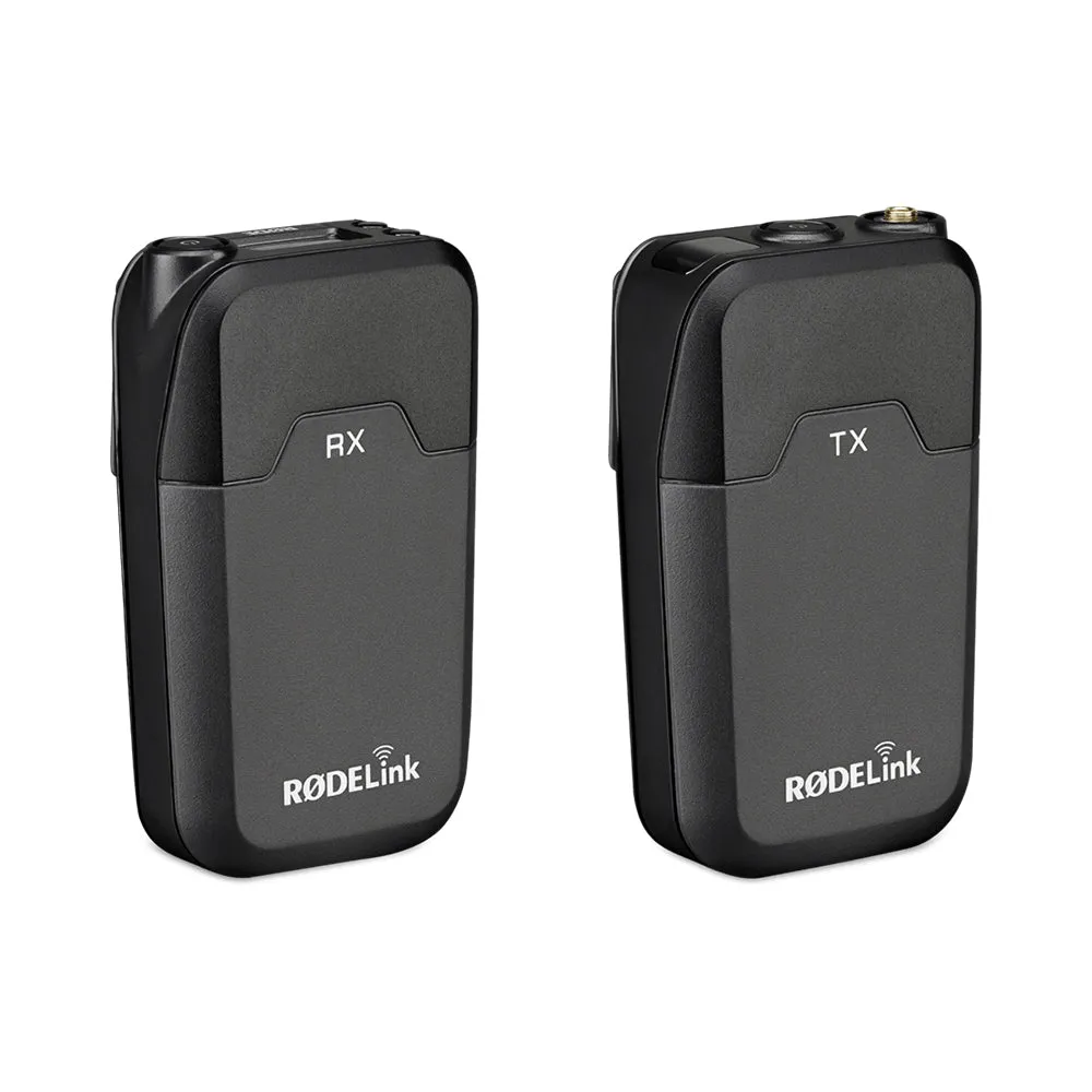 Rode RodeLink Filmmaker Kit (TX   RX) Digital On-Camera 2.4GHz Wireless Omnidirectional Condenser Lavalier Microphone Set with 100m Max Operating Range, 3.5mm TRS Output, OLED Display, USB / AA Battery Power for Vlog Vlogging, Interviews