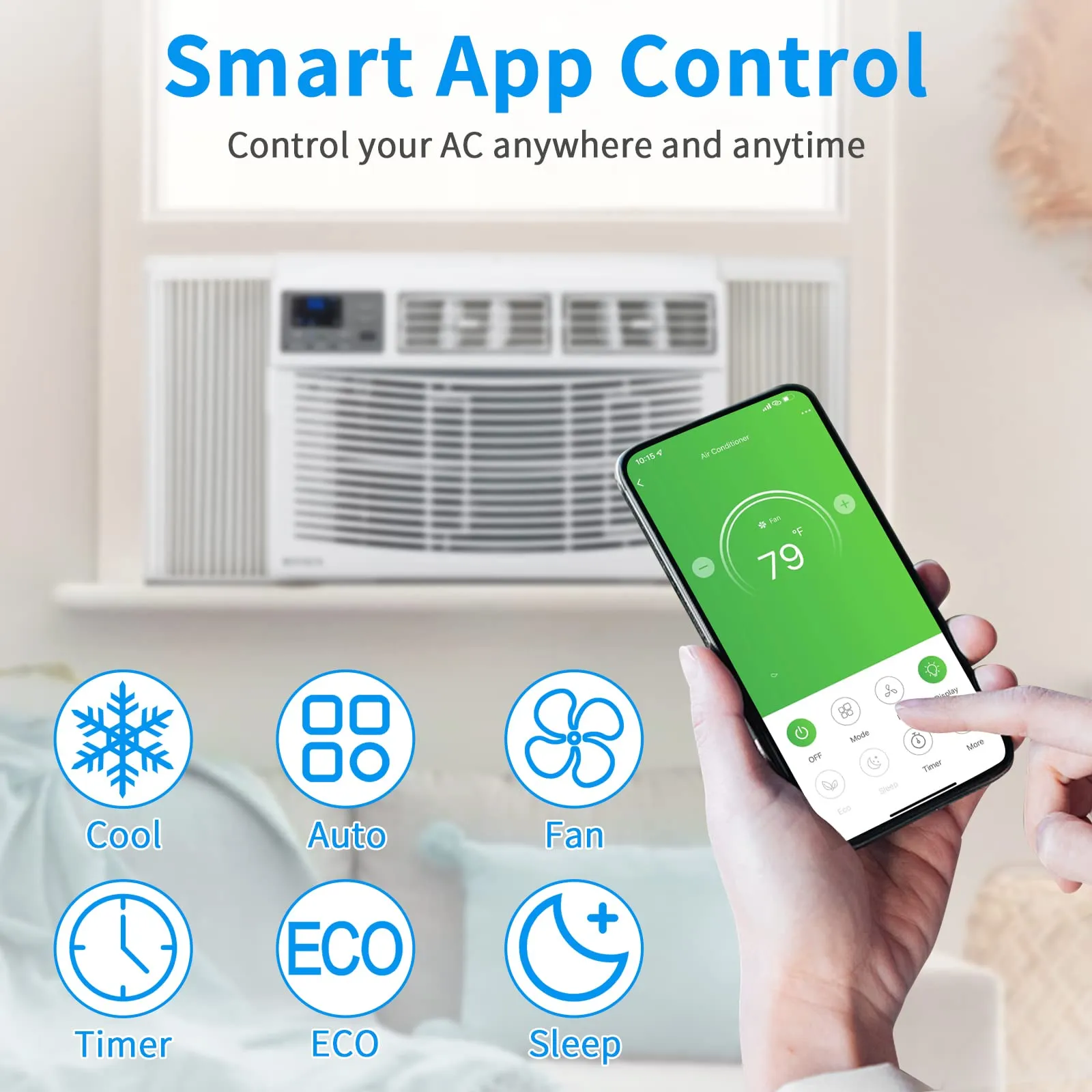 ROVSUN Smart 12000 BTU Window Air Conditioner with WiFi, Energy Saving Window AC Unit with Remote & App Control, Timer Function & Easy Install Kit, for Rooms up to 550 Square Feet, 115V/60Hz, White