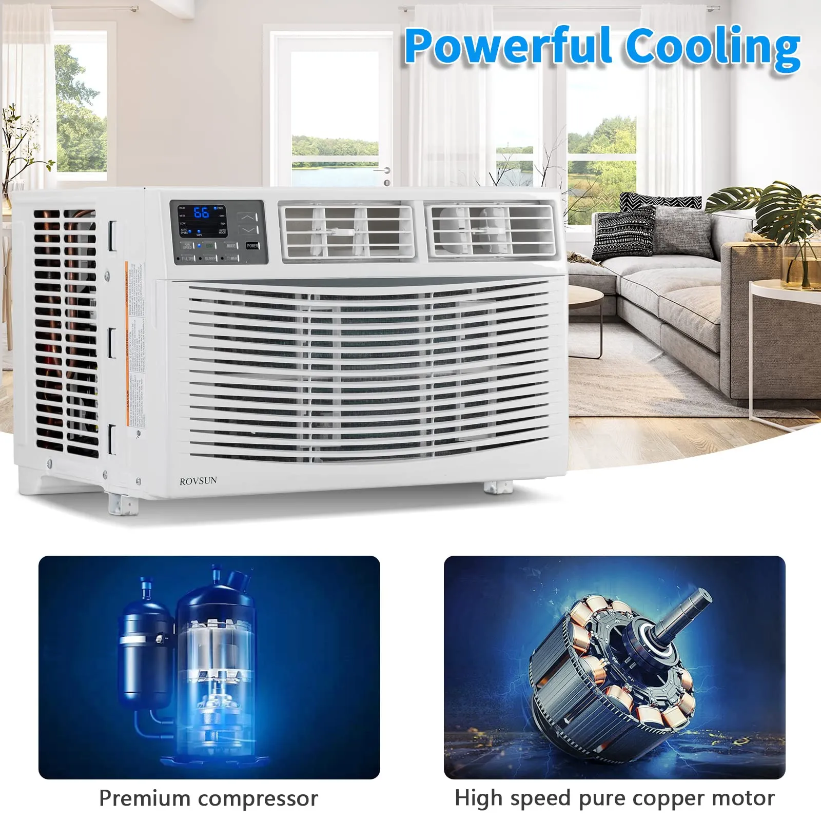 ROVSUN Smart 12000 BTU Window Air Conditioner with WiFi, Energy Saving Window AC Unit with Remote & App Control, Timer Function & Easy Install Kit, for Rooms up to 550 Square Feet, 115V/60Hz, White