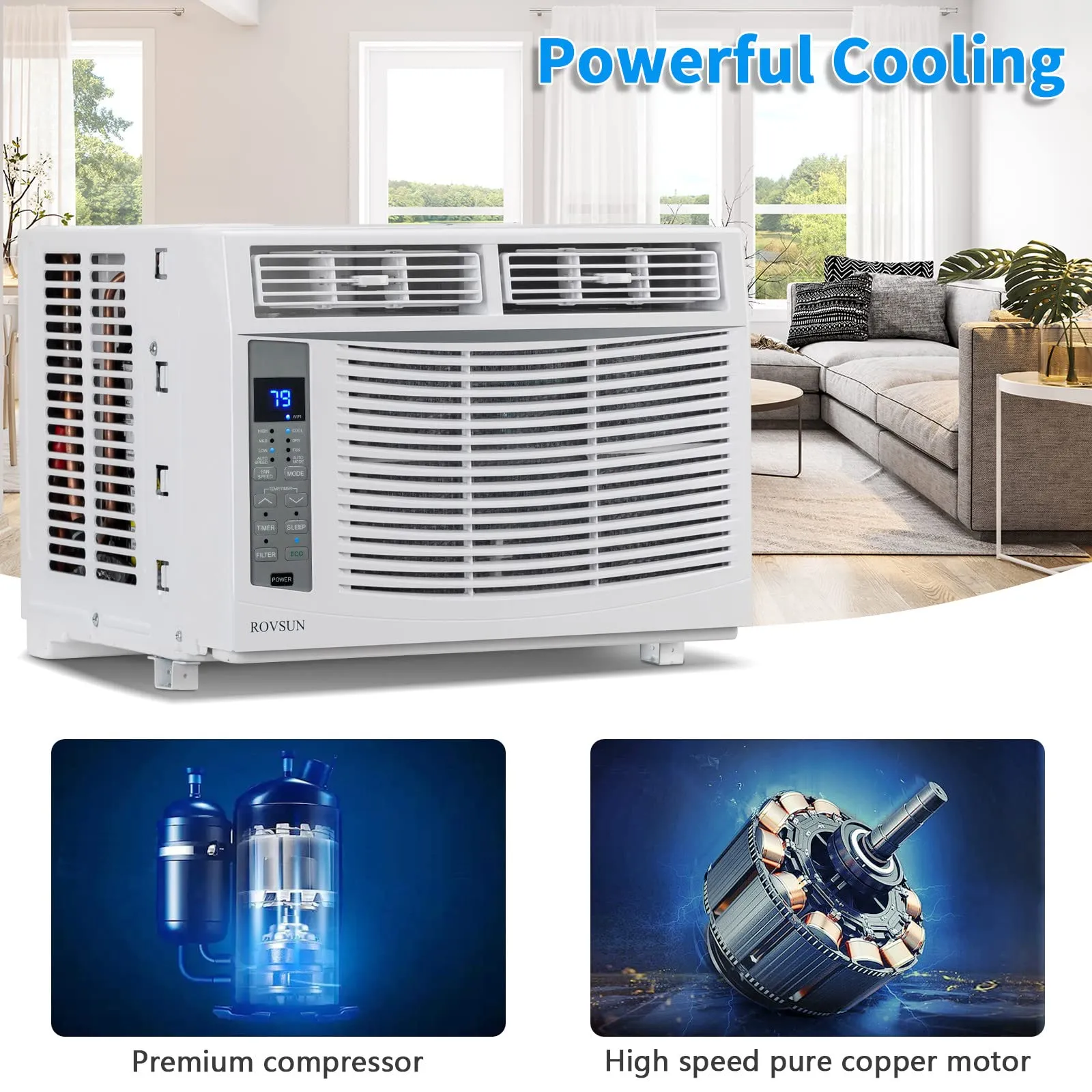 ROVSUN Smart 6000BTU Window Air Conditioner with WiFi, Energy Saving Window AC Unit with Remote & App Control & Timer Function & Easy Install Kit, for Rooms up to 250 Square Feet, 115V/60Hz, White