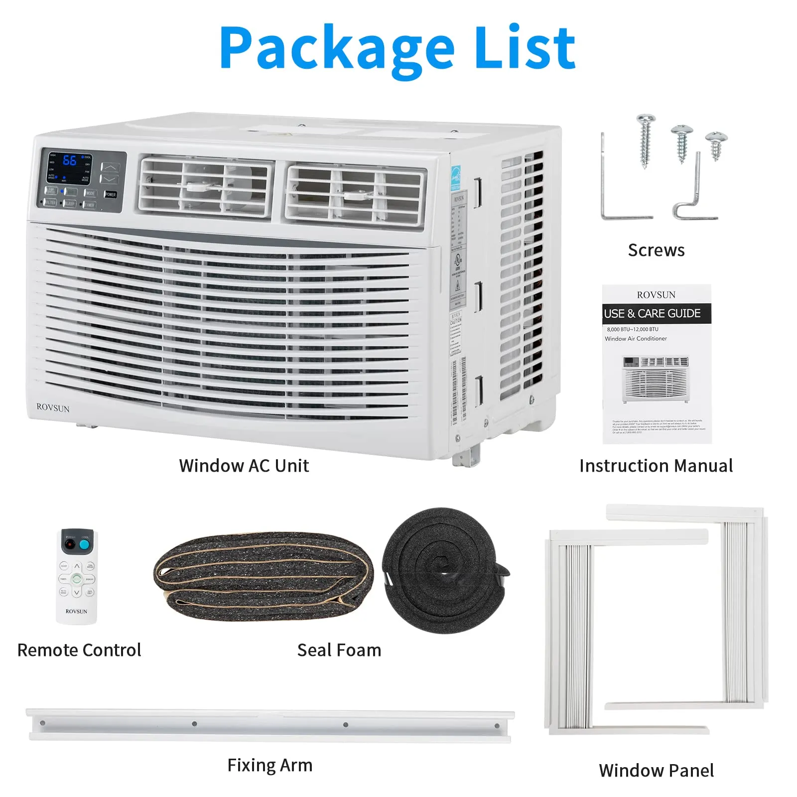 ROVSUN Smart 8000 BTU Window Air Conditioner with WiFi, Energy Saving Window AC Unit with Remote & App Control, Timer Function & Easy Install Kit, for Rooms up to 350 Square Feet, 115V/60Hz, White