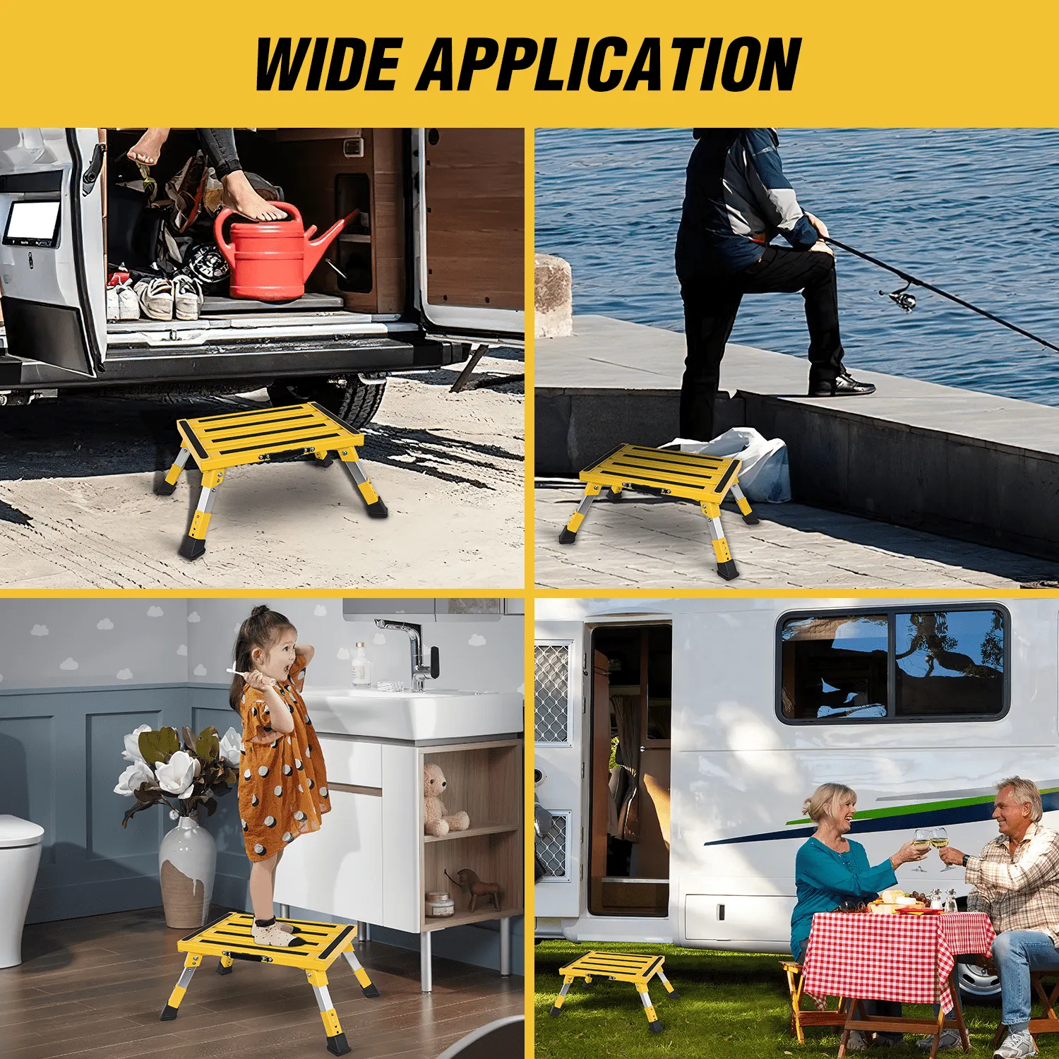 RV Yellow Folding Aluminum 4 Levels Adjustable Height Portable Platform Step