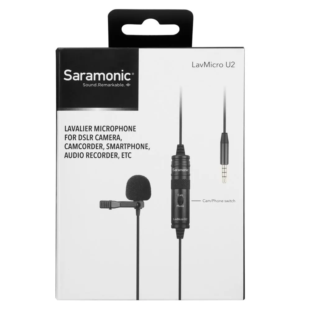 Saramonic LavMicro U2 Ultracompact Clip-On Lavalier Microphone for Cameras & Mobile Devices with a 19.7-foot (6m) Cable, Included Battery, Mic Clip, Windscreen & More