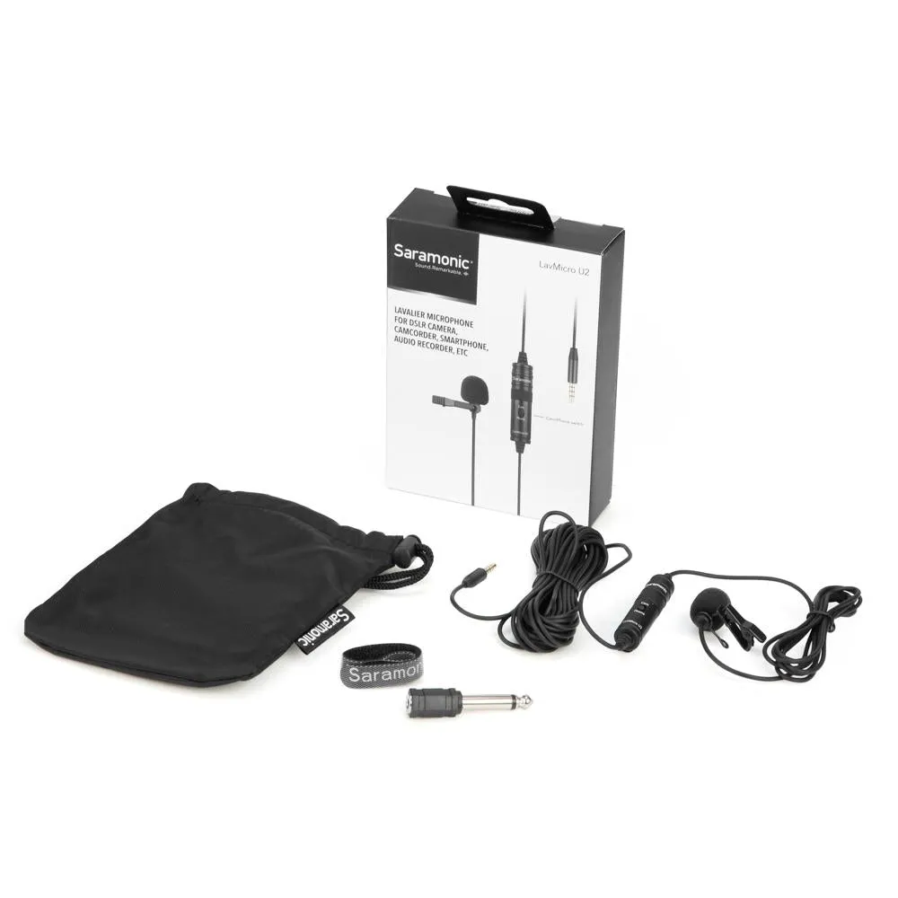 Saramonic LavMicro U2 Ultracompact Clip-On Lavalier Microphone for Cameras & Mobile Devices with a 19.7-foot (6m) Cable, Included Battery, Mic Clip, Windscreen & More