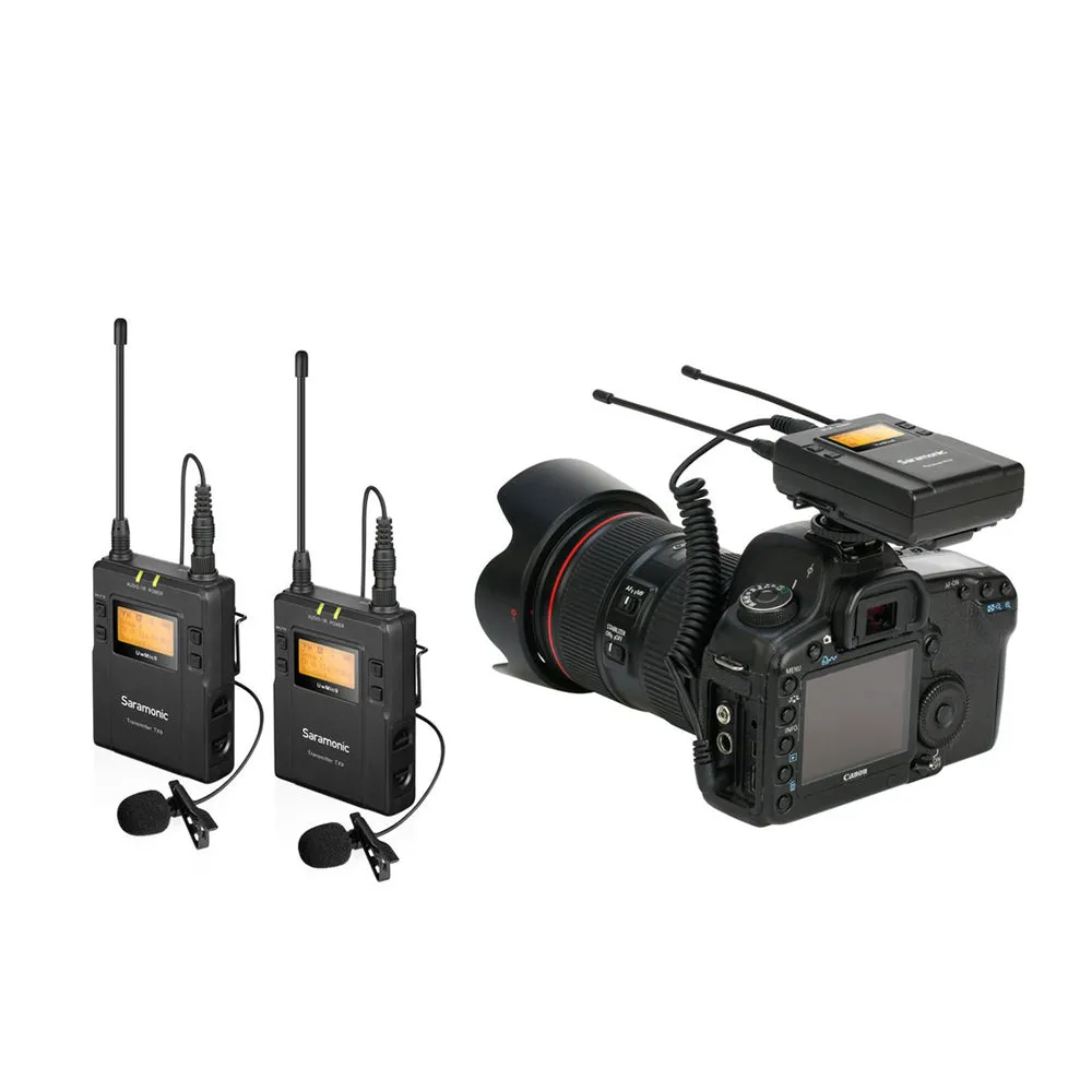 Saramonic UWMICS9S TX9   TX9   RX9 Dual Transmitter and Single Receiver Camera Mount UHF Wireless Microphone System with USB Type-C Port, Noise Cancelling and Mono / Stereo Mode Switch for Videography and Broadcasting
