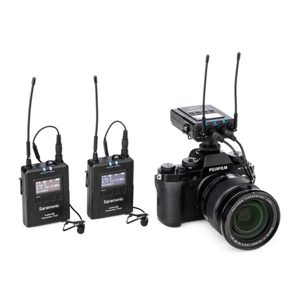 Saramonic UWMICS9S TX9   TX9   RX9 Dual Transmitter and Single Receiver Camera Mount UHF Wireless Microphone System with USB Type-C Port, Noise Cancelling and Mono / Stereo Mode Switch for Videography and Broadcasting