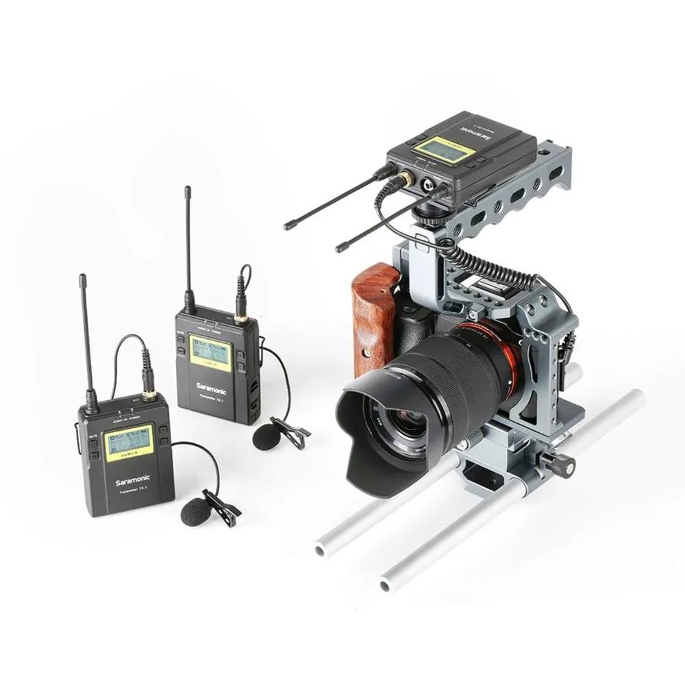 Saramonic UWMICS9S TX9   TX9   RX9 Dual Transmitter and Single Receiver Camera Mount UHF Wireless Microphone System with USB Type-C Port, Noise Cancelling and Mono / Stereo Mode Switch for Videography and Broadcasting