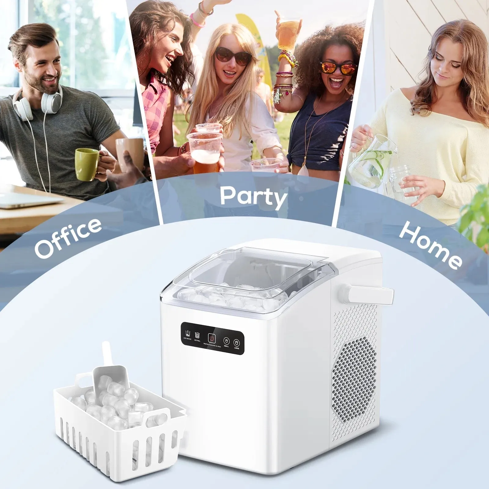 Self-Cleaning Portable Ice Maker Machine with Handle and Ice Scoop-White