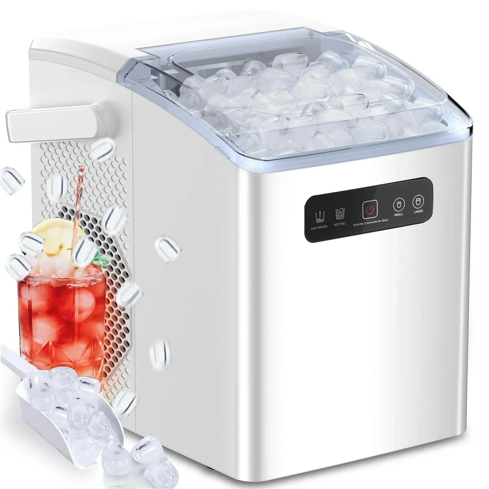 Self-Cleaning Portable Ice Maker Machine with Handle and Ice Scoop-White