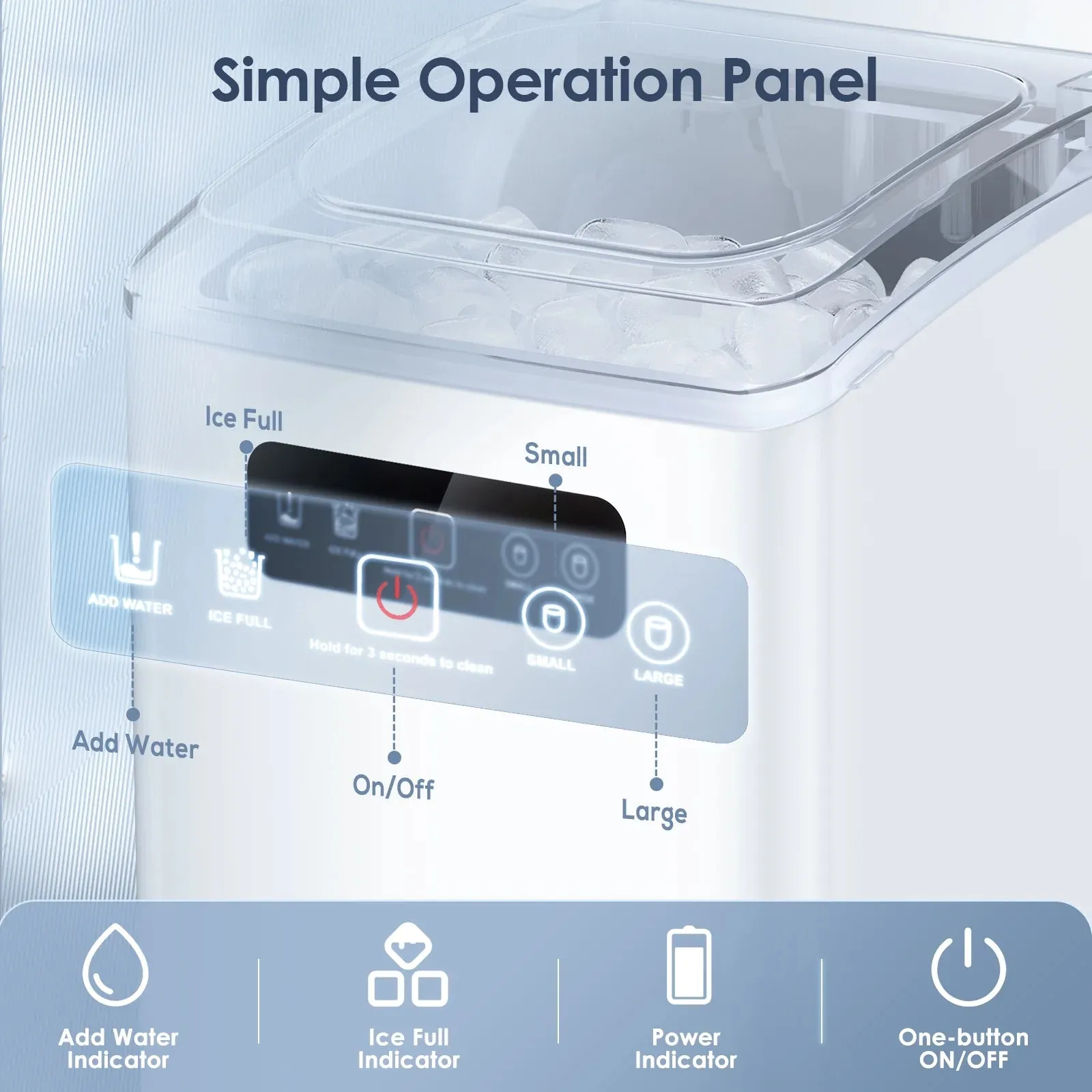 Self-Cleaning Portable Ice Maker Machine with Handle and Ice Scoop-White