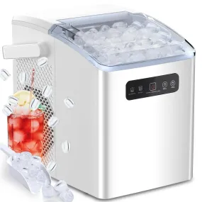 Self-Cleaning Portable Ice Maker Machine with Handle and Ice Scoop-White