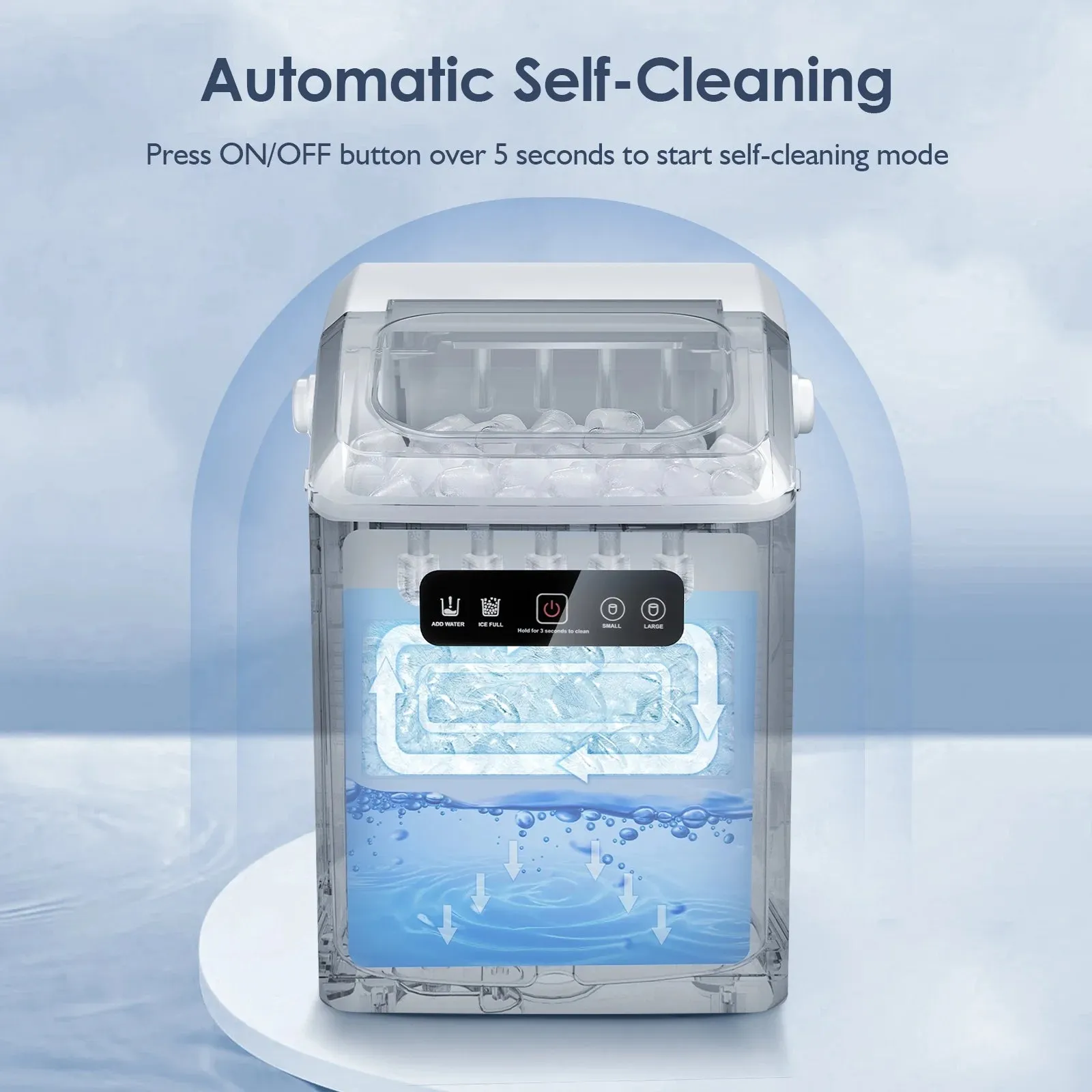 Self-Cleaning Portable Ice Maker Machine with Handle and Ice Scoop-White