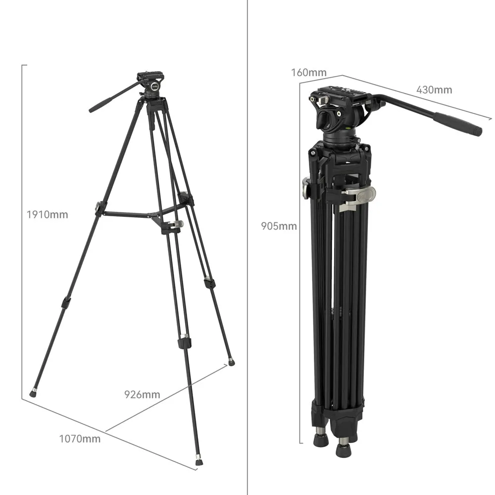 SmallRig FreeBlazer AD-80 Heavy-Duty Aluminum Professional Tripod Kit with DH10 Fluid Video Head, 360° 90°/-65° Pan & Tilt Control, Manfrotto and DJU RS Quick Release Plates, 191cm Max Adjustable Height, 8kg Max Load Capacity | 4163