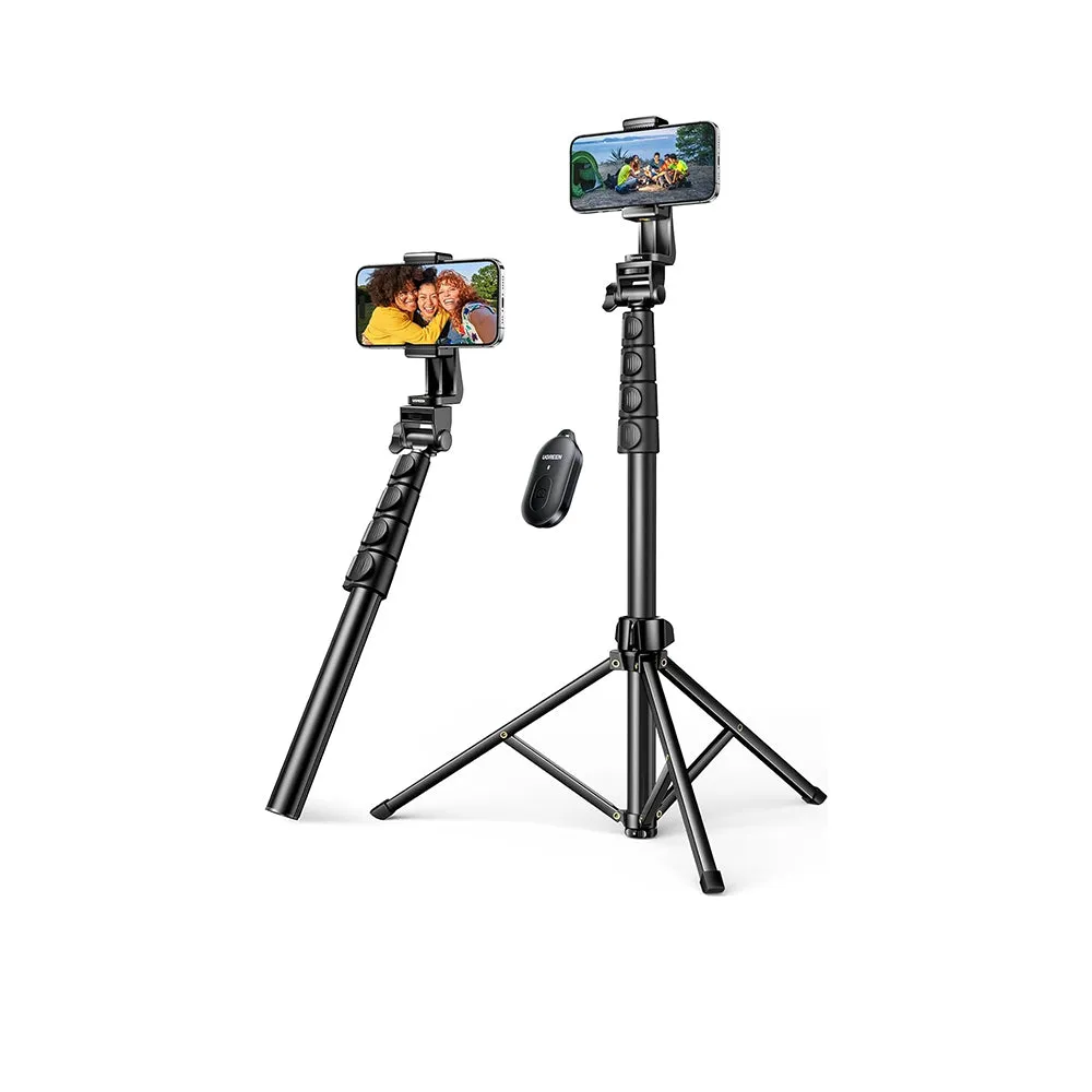 UGREEN 70-inch Aluminum Tripod Selfie Stick with Bluetooth Remote Controller, 4-Leg Section, 360 Degree Pan Head - Compatible for iPhone, Samsung Smartphones, Digital Camera, Go Pro / Action Cameras | For Selfies, Live Streaming & Vlogging