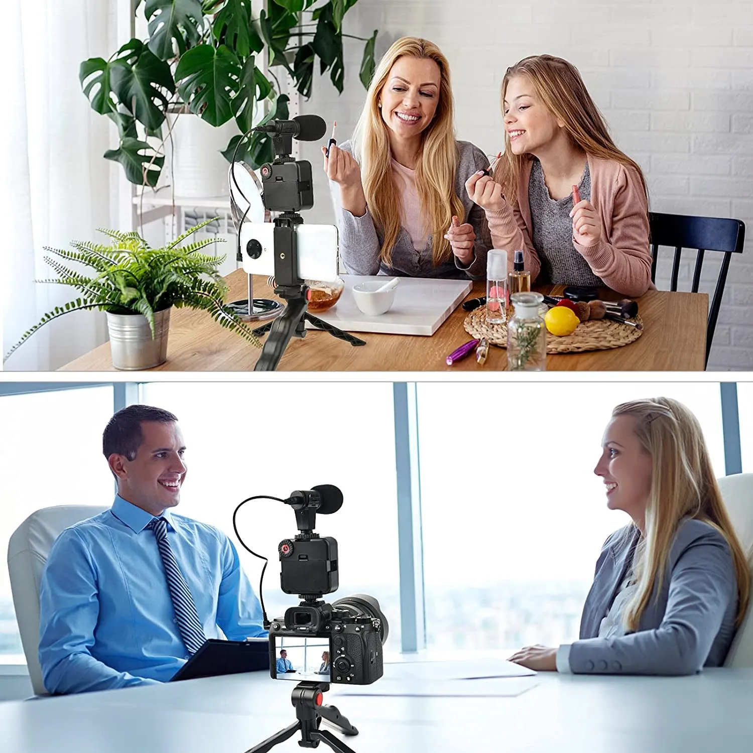 Vlogging Kit Video Maker Kit  with Microphone for Smartphones  Video Recording with Light   Microphone   Tripod   Phone Holder