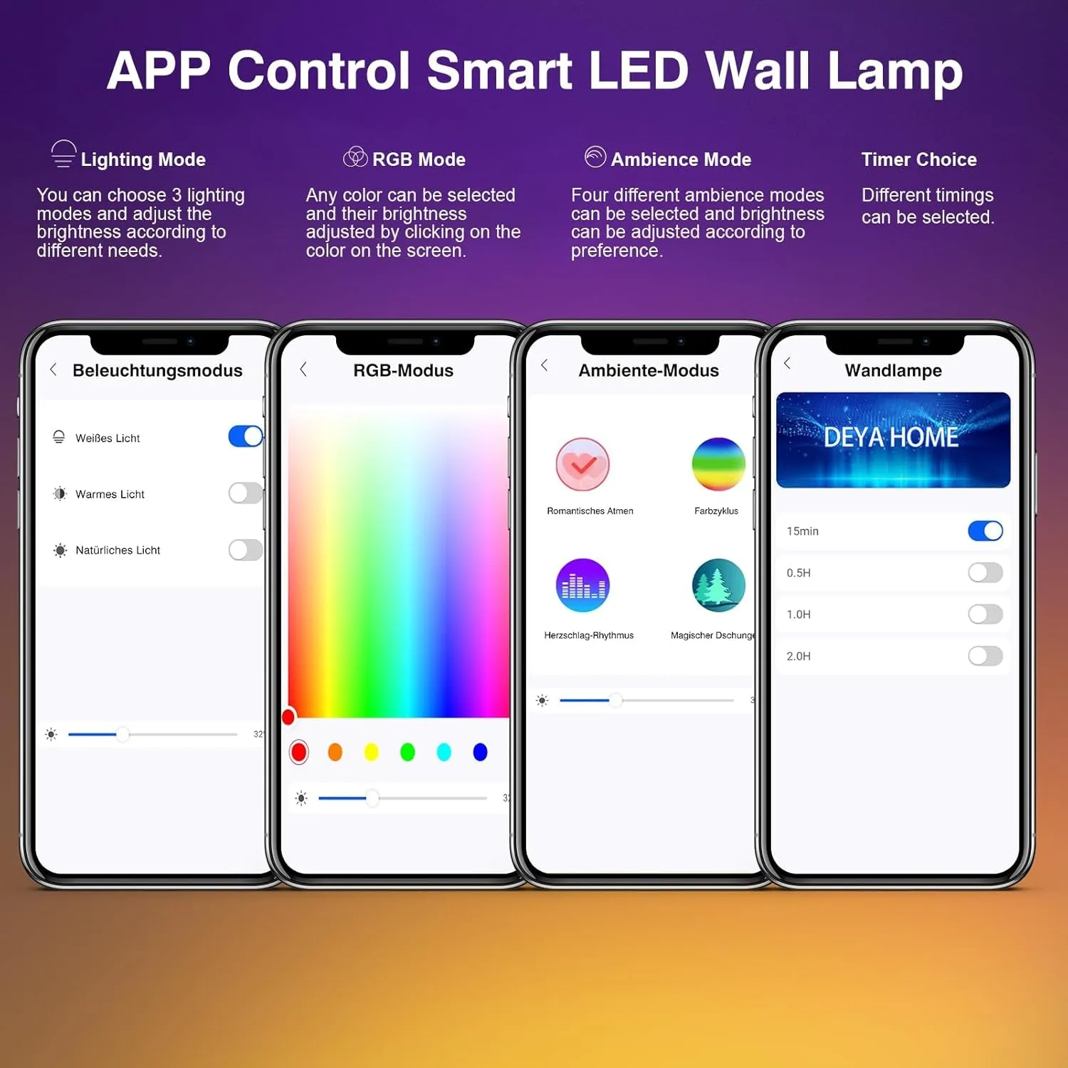 Wall Light Indoor, Wall Lamp Dimmable with Battery with USB Charging Port, Smart Wall Lamp Touch Control 3 Brightness Levels 16 Million Colours 360° Rotatable for Living Room (Black Colorful Light)