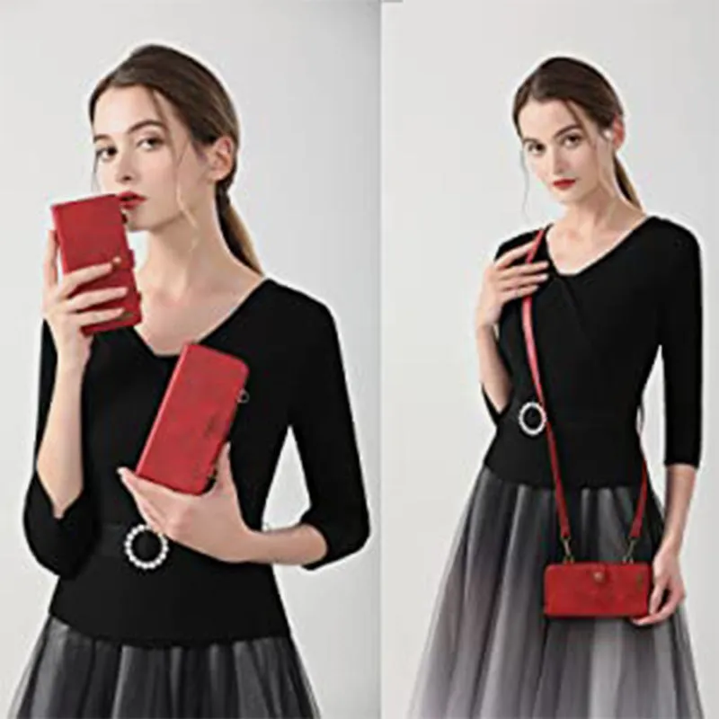 Wallet Case for iPhone Magnetic Detachable Wallet Purse with Crossbody Strap