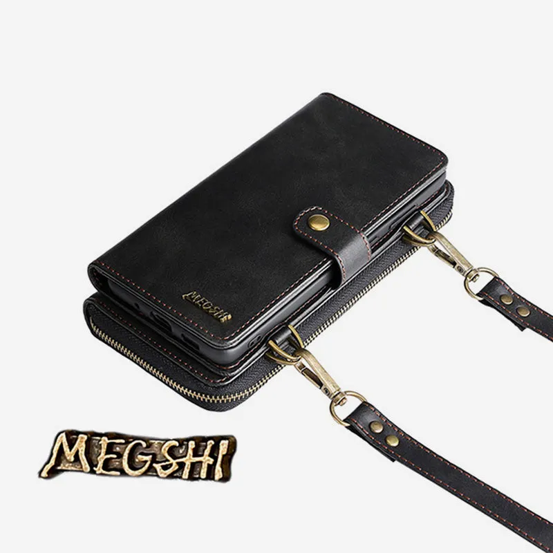 Wallet Case for iPhone Magnetic Detachable Wallet Purse with Crossbody Strap