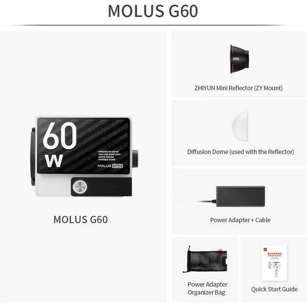 Zhiyun MOLUS G60 60W Bi-Colour COB Mini Pocket LED Continuous Light (Standard)